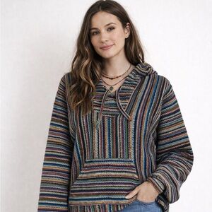 Thick Woven Sweatshirt Rainbow Hippie Size M - Rasta Aztec Style Pullover